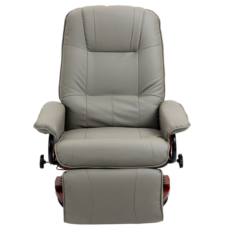Faux Leather Reclining Lounge Chair Swivel Recliner Sofa Seat w/ Wood Base Brown