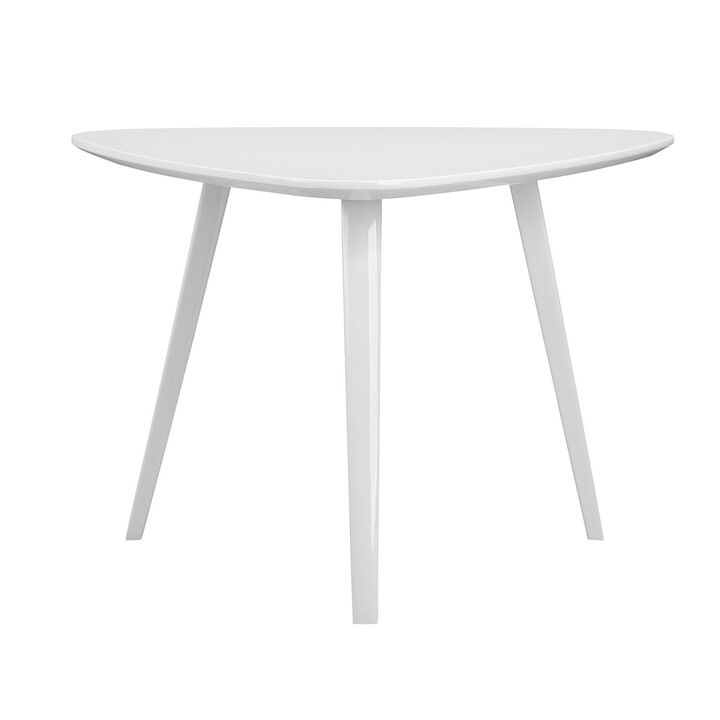 Hle 23 Inch Accent Table, High Gloss Lacquer Triangular Top, Steel, White - Benzara