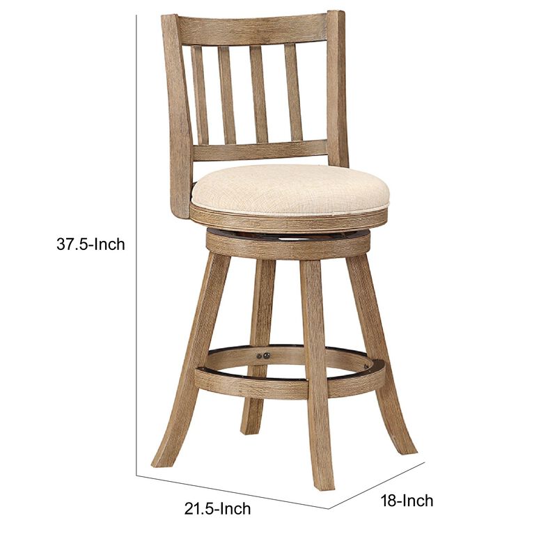 Adam Solid Wood Swivel Counter Stool, Slatted Back