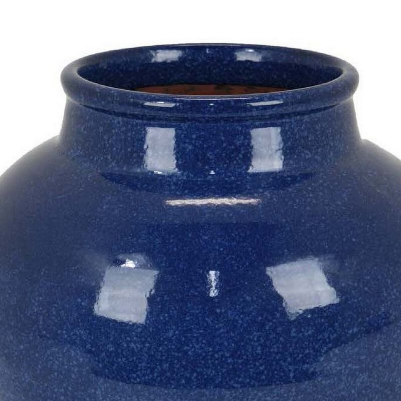 Venny 12 Inch Ceramic Flower Vase, Two Tone Antique Blue and Brown Finish - Benzara