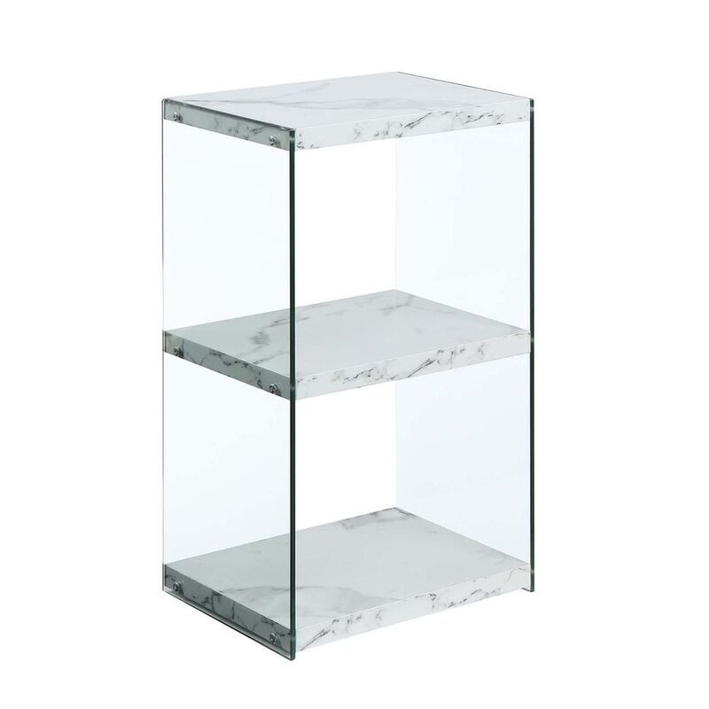 Convenience Concepts SoHo 3 Tier Tower Bookcase, White Faux Marble/Glass