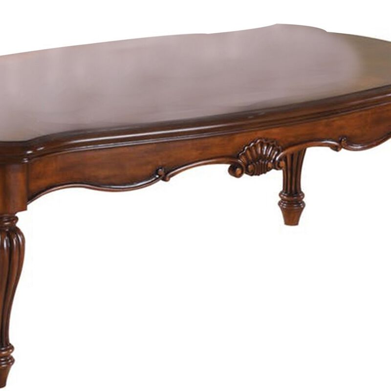 Vintage Rectangular Wooden Coffee Table with Fluted Legs, Cherry Brown-Benzara