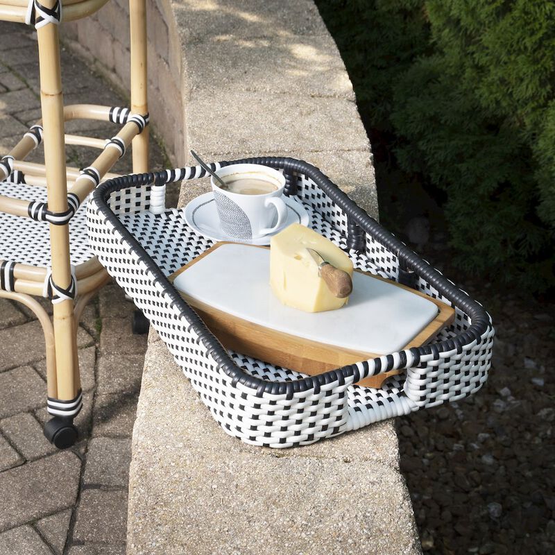 Butler Specialty Selena & Rattan Bar Cart, Black and White, Natural