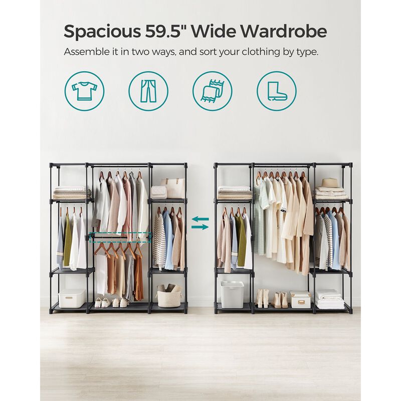 Freestanding Wardrobe with Hanging Rods - Stable Portable Clothes Rack for Any Room