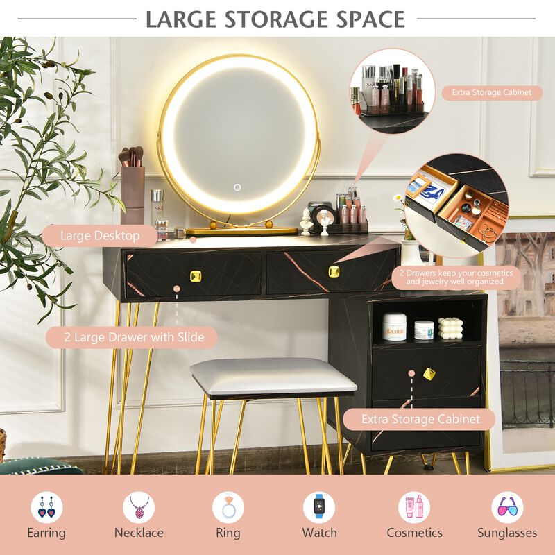Modern Dressing Table with Storage Cabinet-Black
