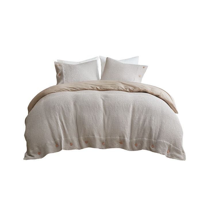 Gracie Mills Miranda 3 Piece Solid Cotton and Rayon from Bamboo Blend Waffle Weave Duvet Cover Set