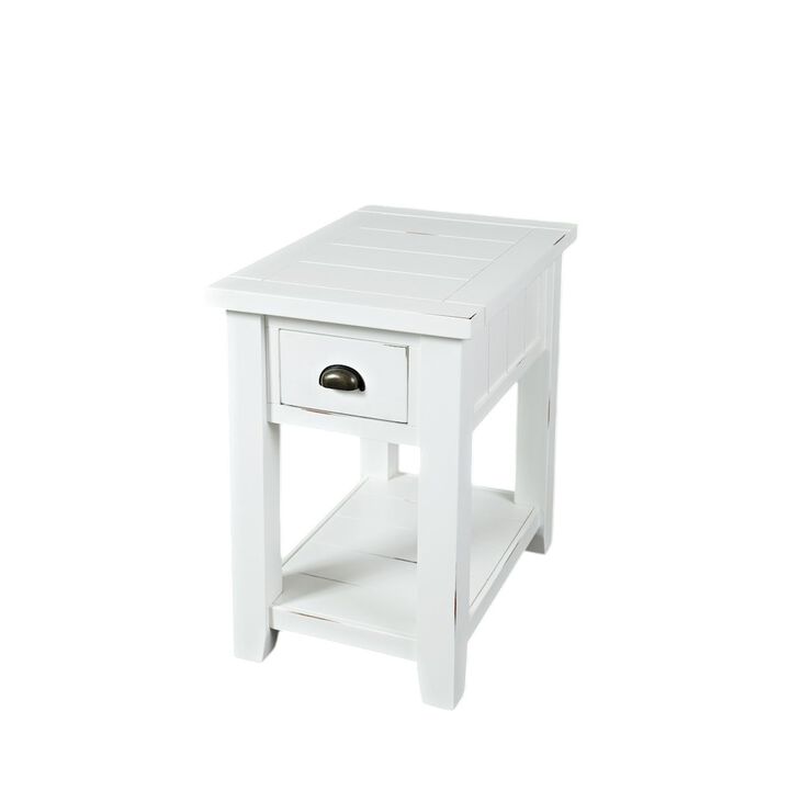 Jofran Artisan's Craft Farmhouse Solid Acacia Chairside End Table, 16''L x 24''W x 24''H, Weathered White,1744-7