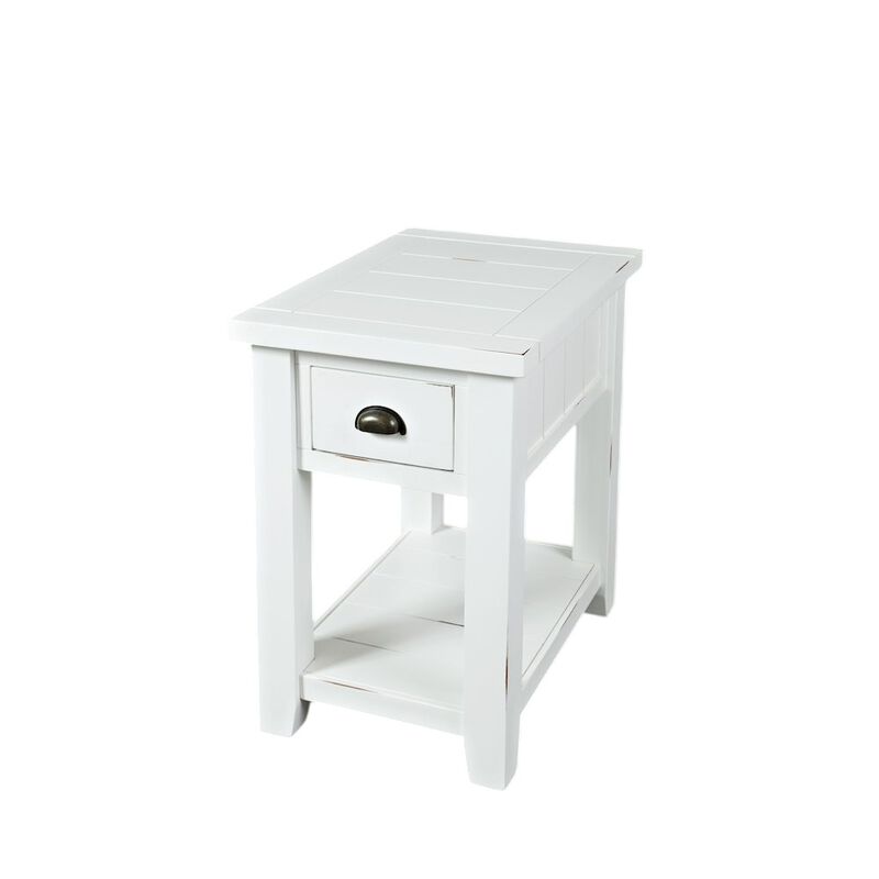 Jofran Artisan's Craft Farmhouse Solid Acacia Chairside End Table, 16''L x 24''W x 24''H, Weathered White,1744-7