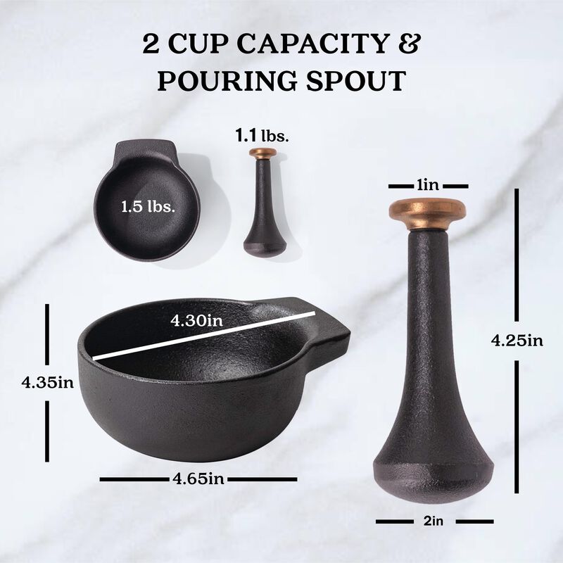 Alva Nori Enameled Cast Iron Mortar and Pestle Set 4" 2 C Easy to Clean Nonstick Manual Food Grinder, Non Toxic, Manual Crusher for Garlic, Nuts, Beans, Herbs & Spices, Small Kitchen Tools