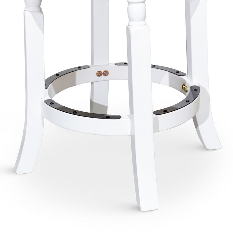 30" Barstool, White Finish, Black Leather Seat