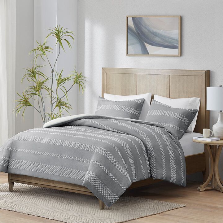 Gracie Mills Robert 3-Piece Striped Clipped Jacquard Duvet Cover Set