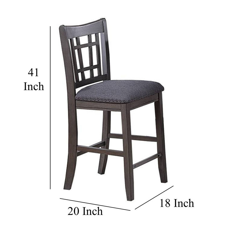 Raha Counter Stool Chair, Nailhead Trim, Open Square Back, Dark Gray - Benzara