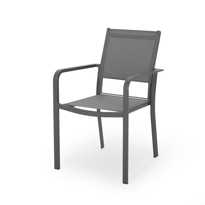 Arini Outdoor Dining Chair Set of 2, Dark Gray Metal Frame, Mesh Seat - Benzara