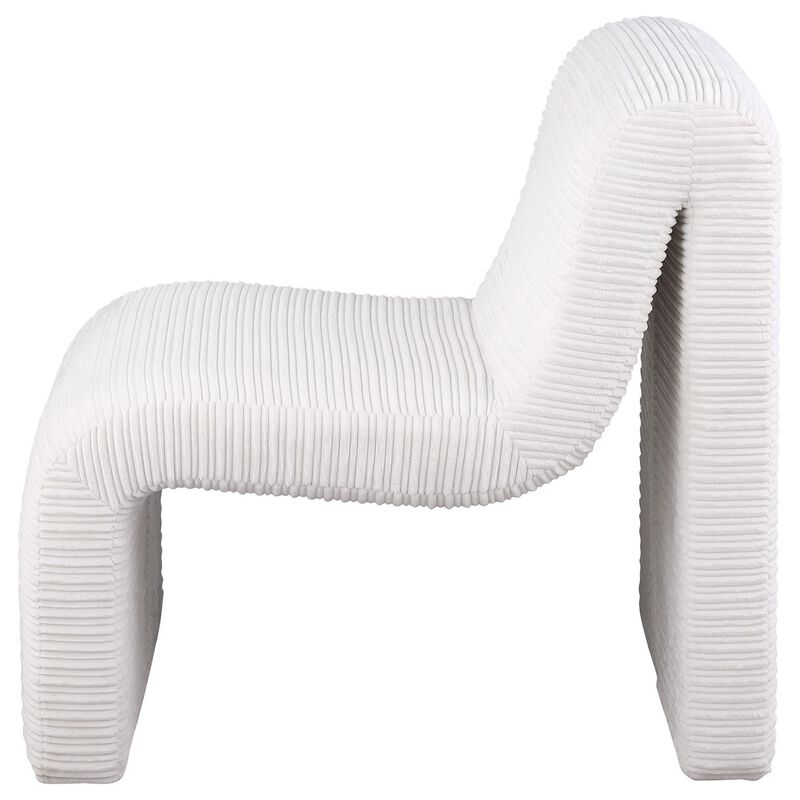 Adira Accent Chair, Modern Curved Armless Body, Ribbed Ivory Fabric - Benzara