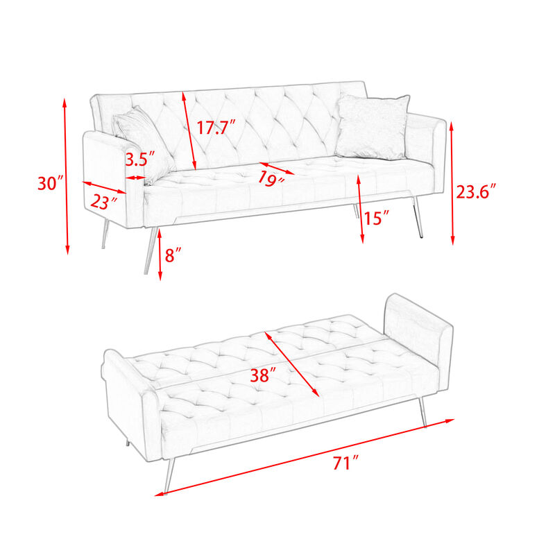 Merax Velvet Fabric Convertible Loveseat Sofa