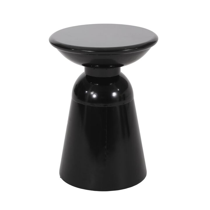Suma Outdoor End Table, Round 15 Inch Top, Pedestal Base, Black Iron - Benzara