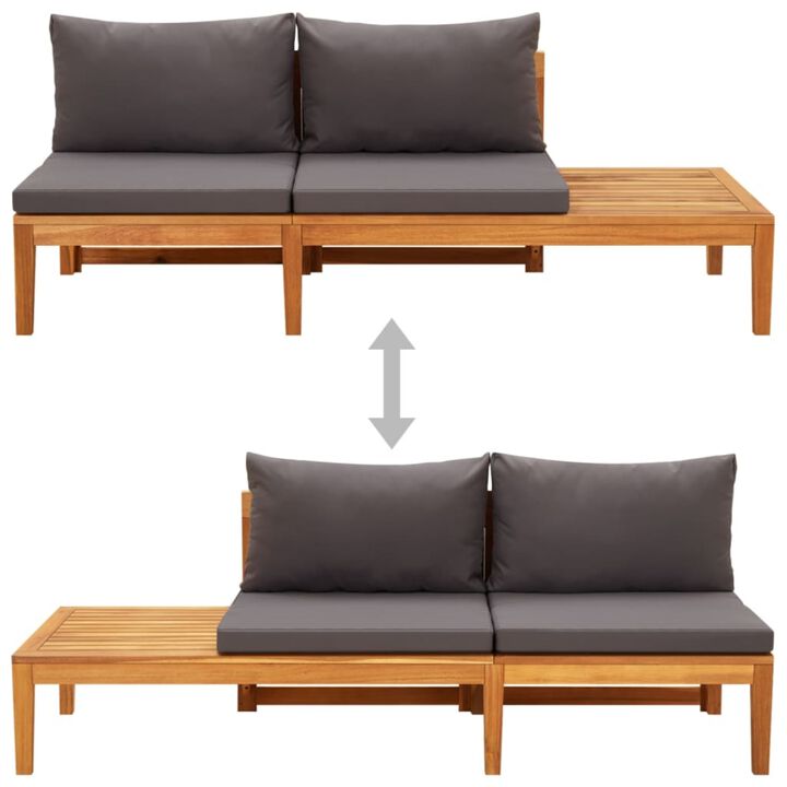 vidaXL Solid Acacia Wood Patio Bench with Adjustable Table - Dark Gray Cushions Included - Versatile, Durable Outdoor Furniture with Unique Design