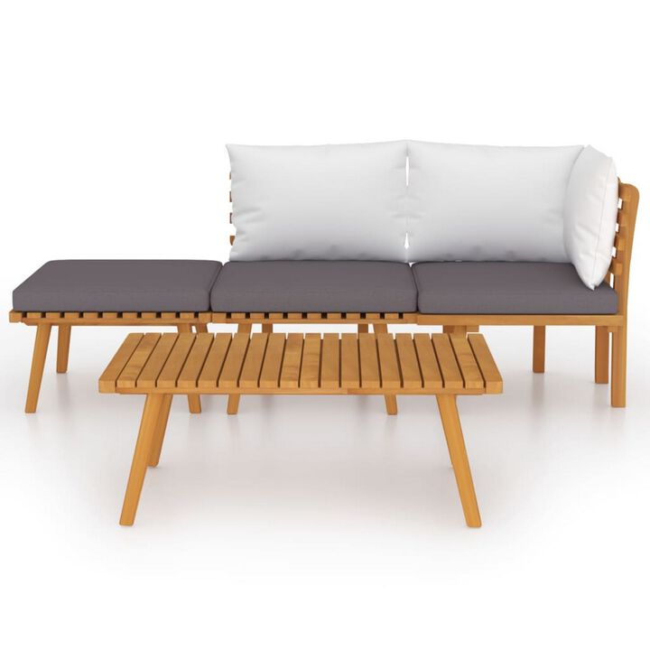 Roma 4pc Outdoor Modular Corner Sofa Set, Coffee Table, Footrest, Wood - Benzara