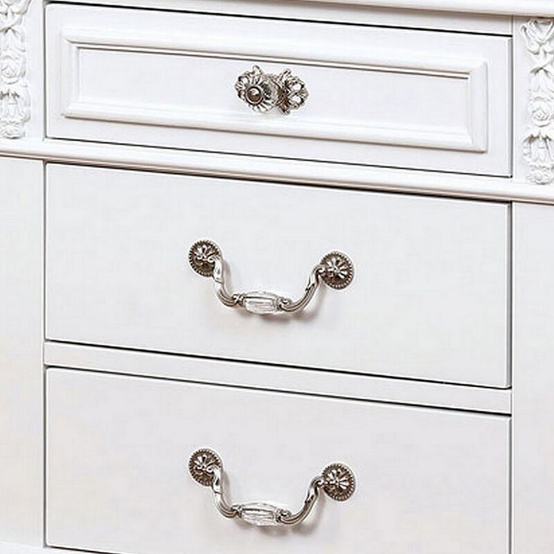 Nightstand with 3 Drawers and Built In USB Port, White-Benzara