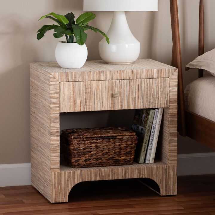 bali & pari Julia Bohemian Woven Natural Grasscloth 1 Drawer Nightstand