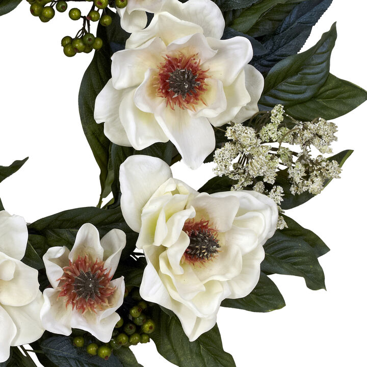 Nearly Natural 22-in Magnolia Wreath