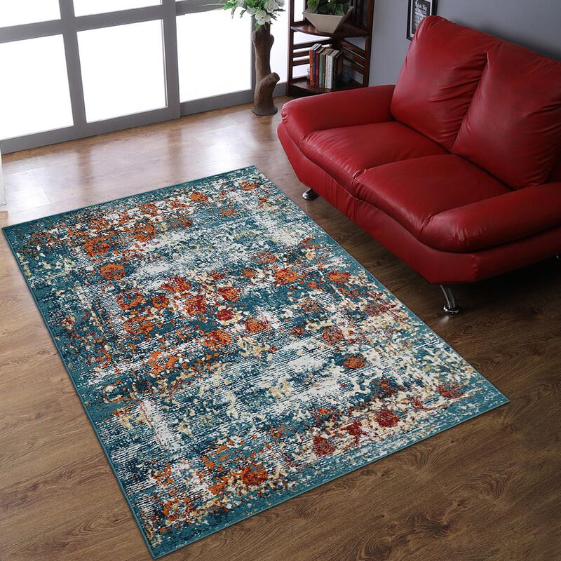 RUGSOTIC CARPETS MACHINE MADE HEATSET POLYPROPYLENE AREA RUGS  - 5'x8', Rectangle Shape, Blue Color, Classic Oriental Traditional  Design, Midium Pile Machine Made Area Rugs (M00038)