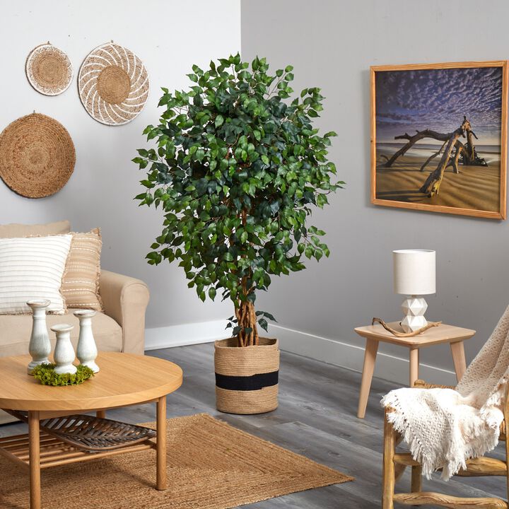 Hivvago 5.5 Feet Palace Ficus Artificial Tree in Handmade Natural Cotton Planter