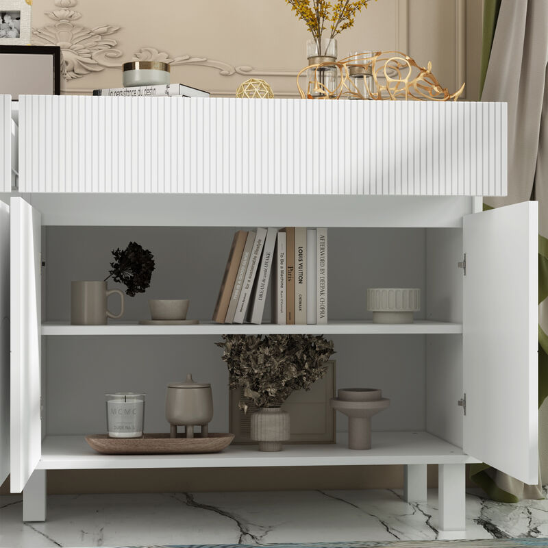 FUFU&GAGA White Storage Cabinet with Multiple Doors and Shelves, (63"W x 15.7"D x 29.7"H),White
