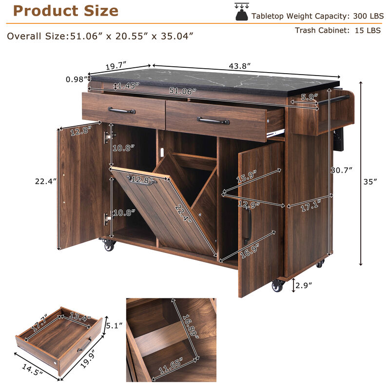 Merax Rolling Kitchen Island on Wheels with Adjustable Shelf