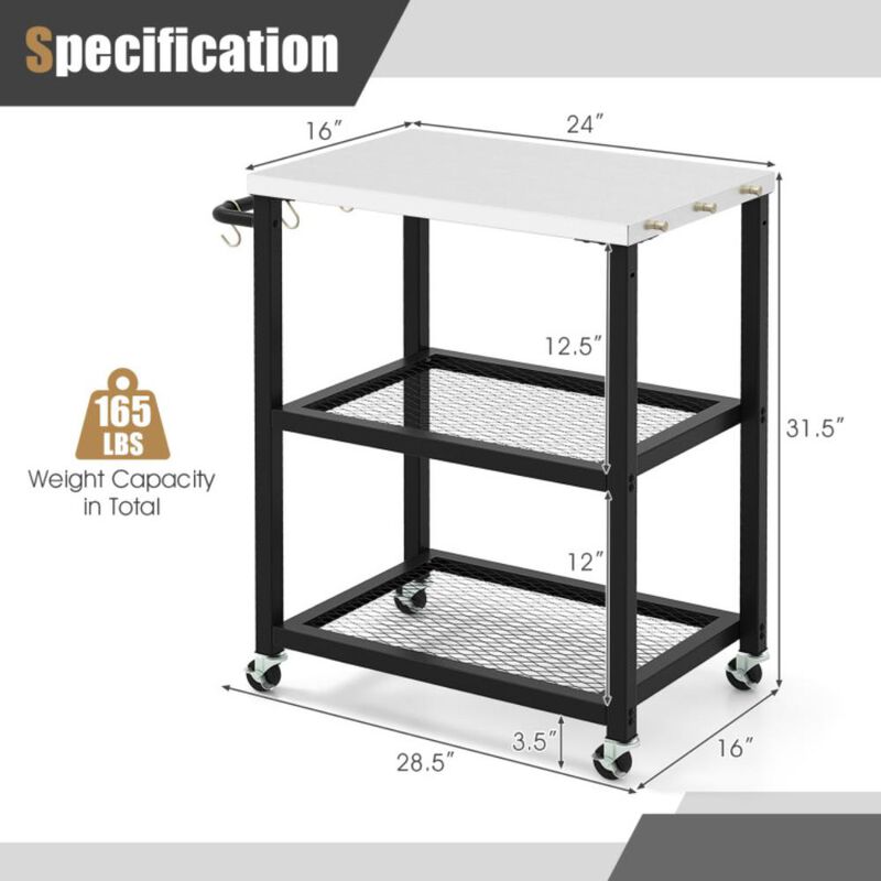 Hivvago 3-Tier Foldable Outdoor Stainless Steel Food Prepare Dining Cart Table on Wheels