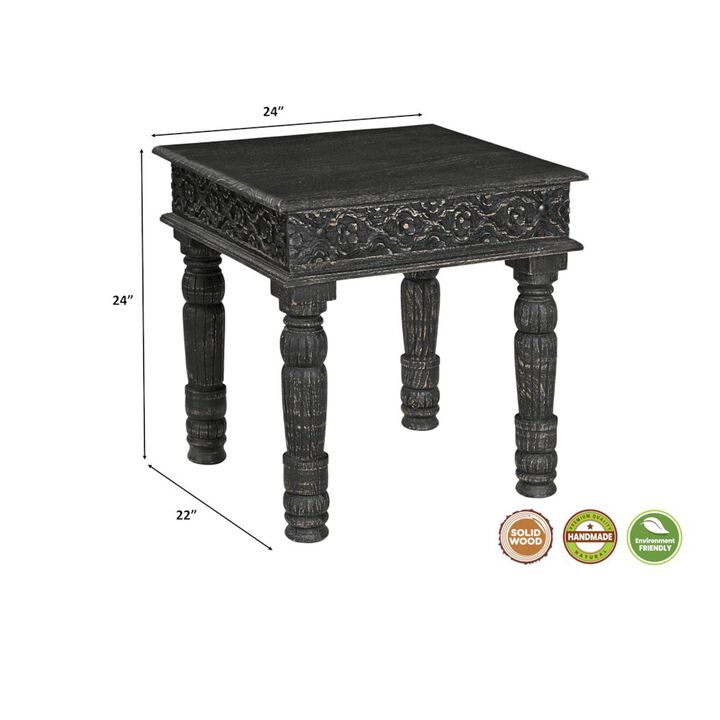 Taran Designs Eldris Carved Solid Wood End Table