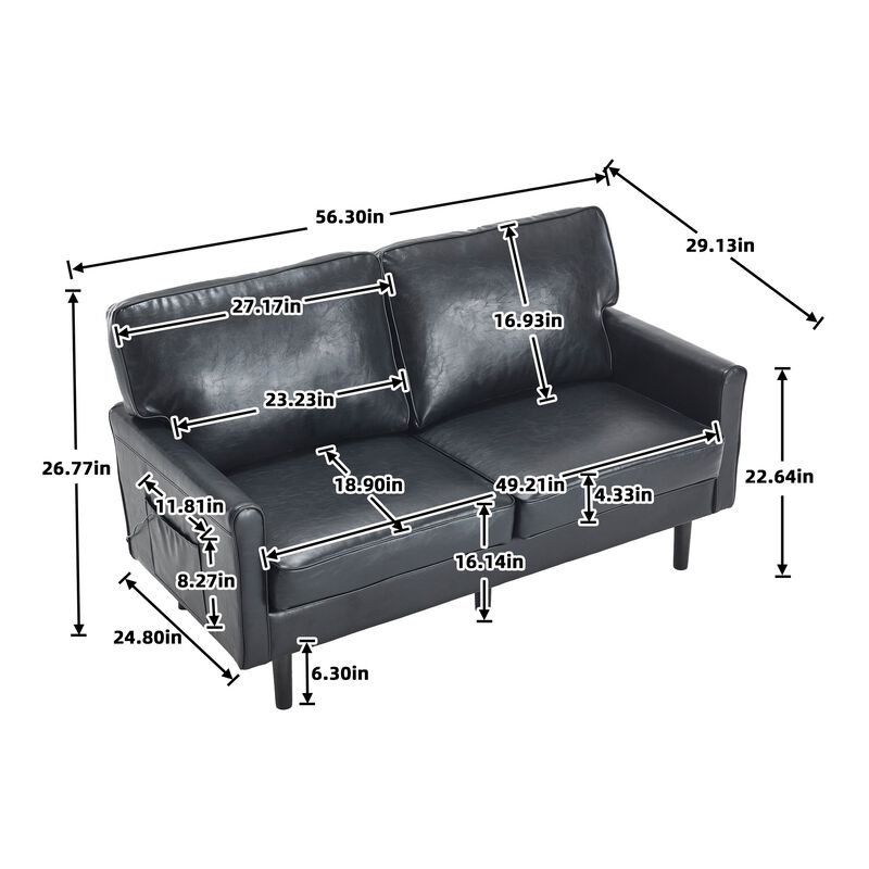 Mondawe PU Leather Loveseat, 2 Seater Small Sofa Couches with USB & Removable Pillow Cover