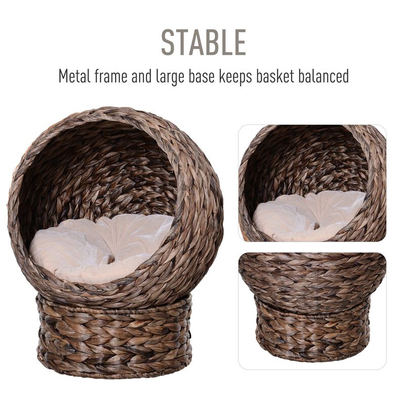 Natural Cat Comfort: 20" Dark Brown Braided Elevated Cat Basket