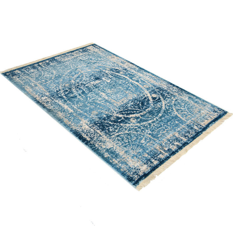 RUGSOTIC CARPETS MACHINE MADE POLYESTER AREA RUGS - 5'x7'10'', Rectangle Shape, Blue Color, Classic Oriental Traditional  Design,Low Pile Machine Made Area Rugs for Living Room, Bed Room (M00078)