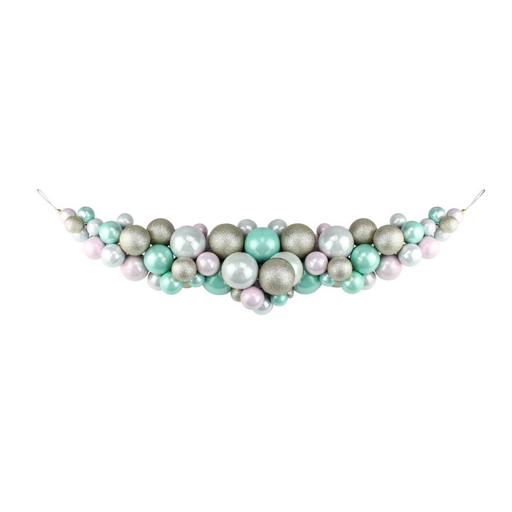 28" Pink and Seafoam Green Shatterproof Glittered Ball Artificial Christmas Swag - Unlit