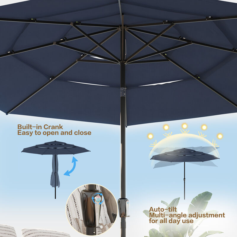 FUFU&GAGA 11FT 3-Tier Patio Umbrella – Navy Blue, Crank & Tilt, Heavy-Duty Steel Frame, UV-Resistant Polyester, Outdoor Sunshade