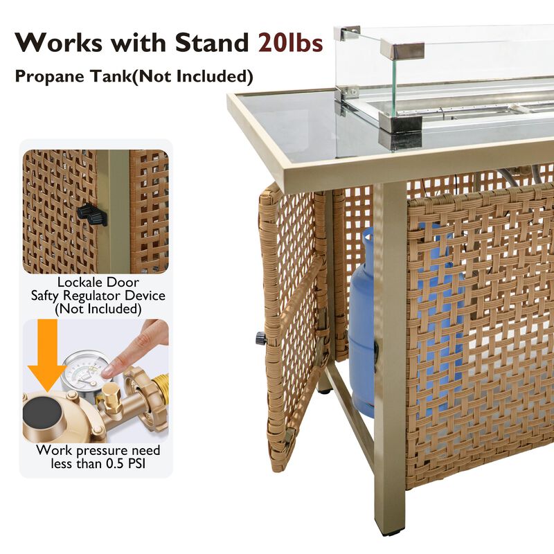 Merax 60000 BTU Rectangular Open Weave Wicker Fire Pit with Glass Wind Guard