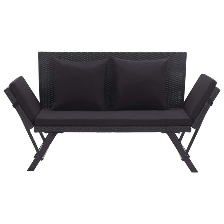 vidaXL Garden Bench with Cushions 69.3" Black Poly Rattan