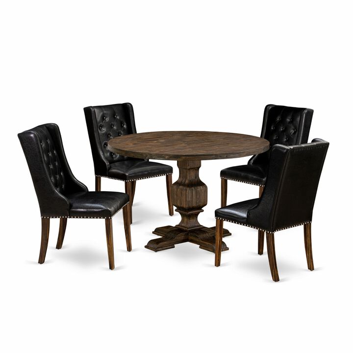 East West Furniture I3FO5-749 5Pc Dining Room Set - Round Table and 4 Parson Chairs - Distressed Jacobean Color