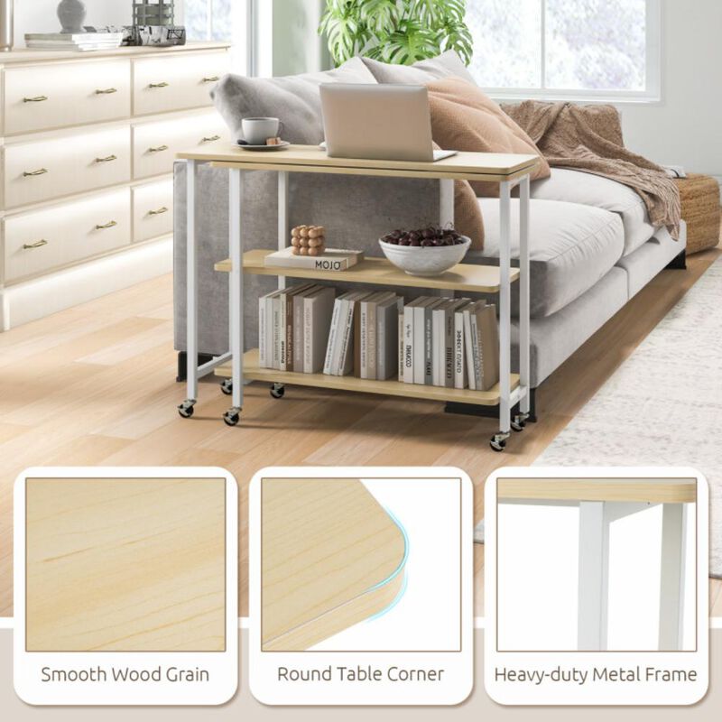Hivvago 360Â° Rotating Sofa Side Table with 2-Tier Storage Shelves