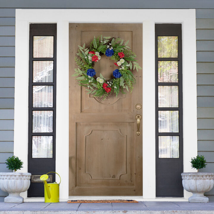 Americana Mixed Floral Patriotic Wreath  24-Inch  Unlit