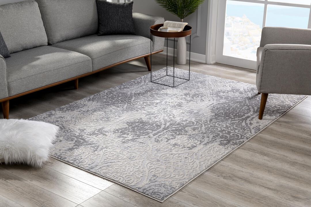 Oasis Contemporary Modern Floral Grey Beige Indoor Area Rug