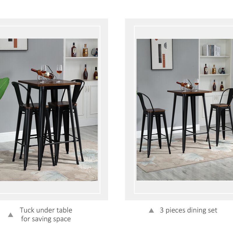 Industrial Pub Set: 3-Piece Black/Brown Counter Height Dining Set