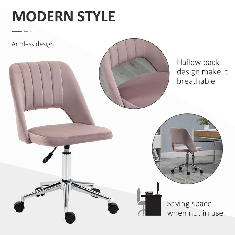 Pink Office Comfort: Velvet Mid Back Swivel Chair with Scallop Design