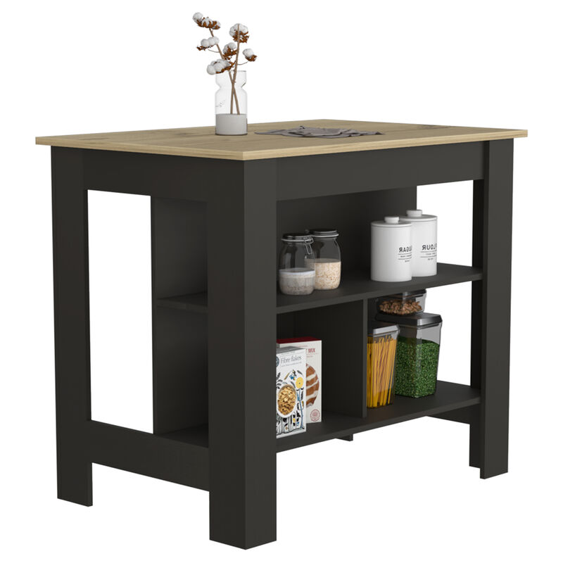 Kitchen Island Dozza, Kitchen, Black / Light Oak