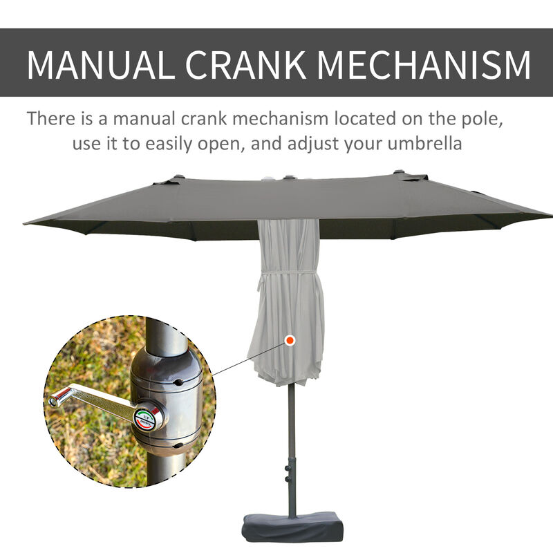 15' Outdoor Double Sided Market Patio Umbrella  Steel Rectangular - Wine Red