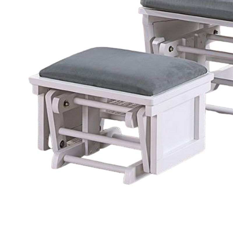 Noni Glider Manual Recliner Chair with Ottoman, White Wood, Gray - Benzara