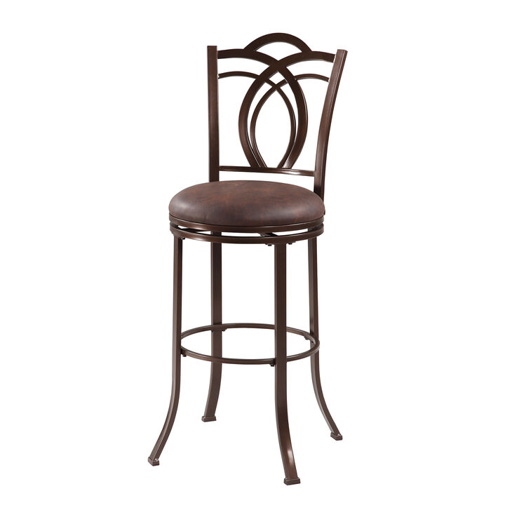 Metal Bar Stool with Cushioned Swivel Seat and Flared Legs, Brown - Benzara