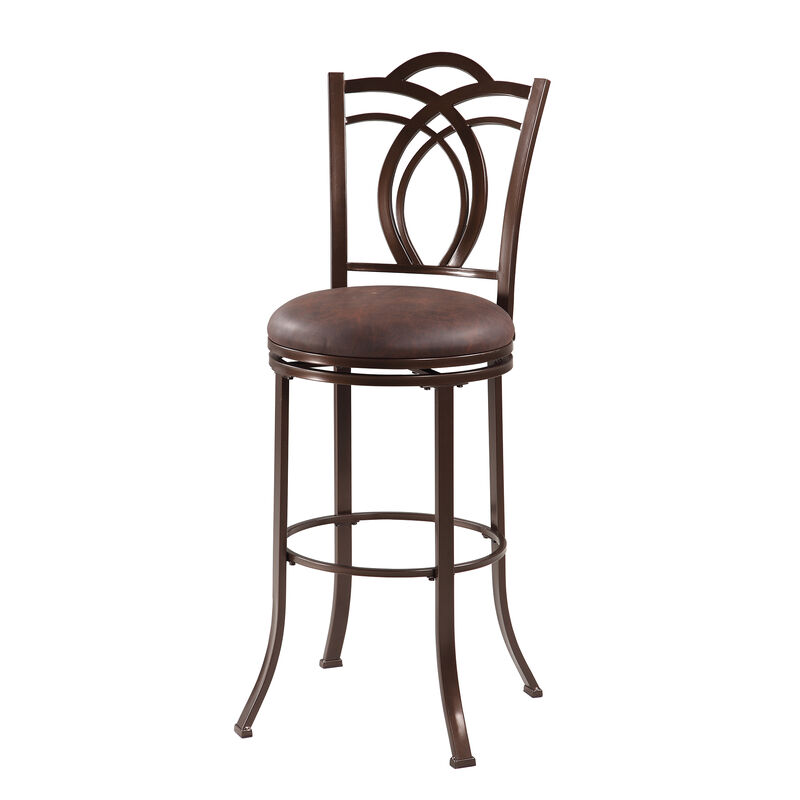 Metal Bar Stool with Cushioned Swivel Seat and Flared Legs, Brown - Benzara