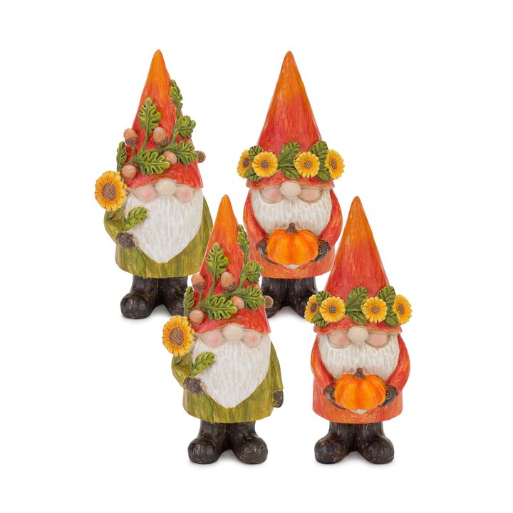 Set of 4 Fall Gnome Figurines for Garden, Yard, and Autumn Décor